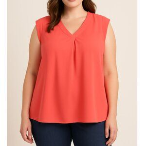NWT New Directions Women's Coral Pink Sleeveless V-neck Blouse, size Petite XL